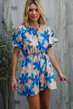 Load image into Gallery viewer, Feeling Bold Turquoise Floral Smocked Waist Flutter Sleeve Romper
