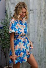 Load image into Gallery viewer, Feeling Bold Turquoise Floral Smocked Waist Flutter Sleeve Romper
