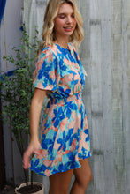 Load image into Gallery viewer, Feeling Bold Turquoise Floral Smocked Waist Flutter Sleeve Romper
