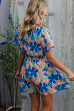 Load image into Gallery viewer, Feeling Bold Turquoise Floral Smocked Waist Flutter Sleeve Romper
