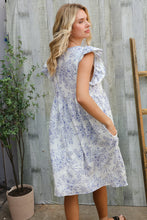 Load image into Gallery viewer, Vintage Vibes Dusty Blue Folded Ruffle Short Sleeve Babydoll Dress
