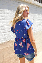 Load image into Gallery viewer, American Flag Blue &amp; Red Stars &amp; Bow Print Woven Top
