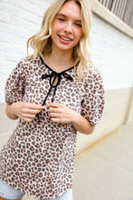 Load image into Gallery viewer, Everyday Animal Print Collar Notch Front Tie Knit Top
