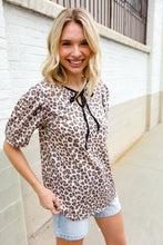 Load image into Gallery viewer, Everyday Animal Print Collar Notch Front Tie Knit Top
