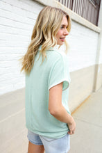 Load image into Gallery viewer, Weekend Ready Sage Collar Notch Neck Waffle Knit Top
