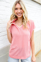 Load image into Gallery viewer, Weekend Ready Coral Collar Notch Neck Waffle Knit Top
