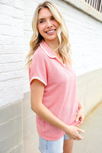 Load image into Gallery viewer, Weekend Ready Coral Collar Notch Neck Waffle Knit Top
