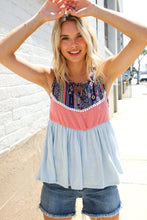 Load image into Gallery viewer, Vacay Vibes Coral/Blue Boho Print Color Block Sleeveless Top
