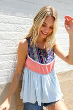 Load image into Gallery viewer, Vacay Vibes Coral/Blue Boho Print Color Block Sleeveless Top
