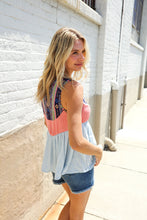 Load image into Gallery viewer, Vacay Vibes Coral/Blue Boho Print Color Block Sleeveless Top
