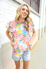 Load image into Gallery viewer, Eyes On You Ivory Abstract Print Frill Neck Double Flutter Sleeve Top
