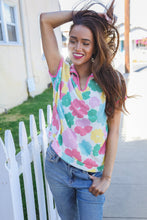 Load image into Gallery viewer, Spring Vibes Multicolor Floral Collar Notch Neck Waffle Knit Top
