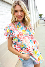 Load image into Gallery viewer, Eyes On You Ivory Abstract Print Frill Neck Double Flutter Sleeve Top
