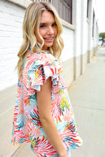 Load image into Gallery viewer, Eyes On You Ivory Abstract Print Frill Neck Double Flutter Sleeve Top
