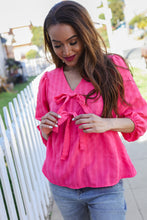 Load image into Gallery viewer, Stay With Me Pink V Neck Ribbon Bow Babydoll Woven Blouse
