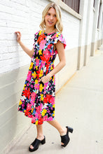 Load image into Gallery viewer, Spread Joy Black &amp; Multicolor Floral Flutter Sleeve Babydoll Dress

