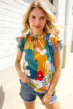 Load image into Gallery viewer, Be Bold Multicolor Abstract Print Flutter Sleeve Mock Neck Top
