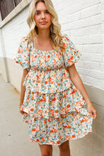 Load image into Gallery viewer, Find Love Floral Print Smocked Neck Puff Sleeve Ruffle Tiered Dress
