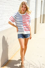 Load image into Gallery viewer, Patriotic Red &amp; Blue Stripe Drop Shoulder Oversize Sweater Top
