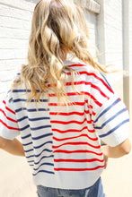 Load image into Gallery viewer, Patriotic Red &amp; Blue Stripe Drop Shoulder Oversize Sweater Top
