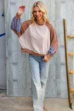 Load image into Gallery viewer, Lock Eyes Taupe &amp; Animal Print Dolman Colorblock Terry Top
