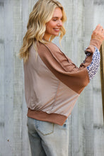 Load image into Gallery viewer, Lock Eyes Taupe &amp; Animal Print Dolman Colorblock Terry Top
