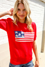 Load image into Gallery viewer, American Flag Bubble Short Sleeve Jacquard Sweater Knit Pullover
