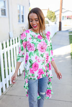 Load image into Gallery viewer, Be Bold Ivory Big Floral Hi-Lo Ruffle Hem Knit Top
