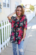 Load image into Gallery viewer, The Perfect Find Black Multicolor Floral Crochet V Neck Top
