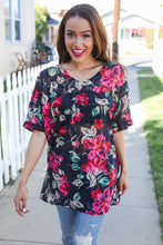 Load image into Gallery viewer, The Perfect Find Black Multicolor Floral Crochet V Neck Top
