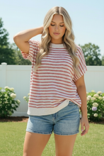 Load image into Gallery viewer, Breezy Stripe Knit Top in Ivory and Red
