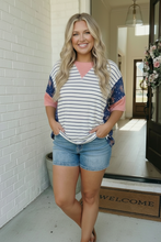 Load image into Gallery viewer, Stripe and Floral Mixed Media Oversized Top

