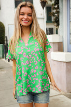 Load image into Gallery viewer, Follow Me Green Animal Print V Neck Short Sleeve Blouse
