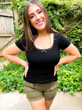 Load image into Gallery viewer, PREORDER: Lucy Lace Trim Ribbed Tee in 3 Colors
