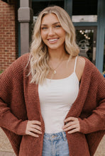 Load image into Gallery viewer, Cozy Button Front Waffle Knit Cardigan in Rust
