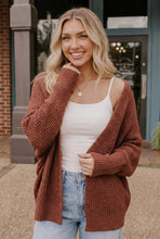 Load image into Gallery viewer, Cozy Button Front Waffle Knit Cardigan in Rust

