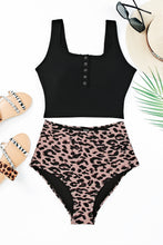 Load image into Gallery viewer, Black Square Neck Sleeveless Fashion Print Tankini Set
