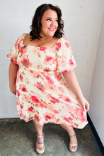 Load image into Gallery viewer, Peach Floral Chiffon Puff Sleeve Dress
