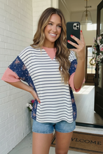Load image into Gallery viewer, Stripe and Floral Mixed Media Oversized Top
