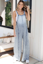 Load image into Gallery viewer, Beau Blue Light Wash Frayed Exposed Seam Wide Leg Denim Overall
