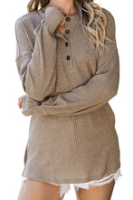 Load image into Gallery viewer, FASHION HOUSE- Pale Khaki Rib Textured Henley Knit Top
