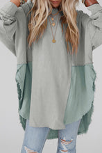 Load image into Gallery viewer, DEAR LOVE- Grey Crinkle Splicing Raw Hem High Low Oversized Blouse
