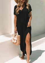 Load image into Gallery viewer, Cool Instincts- V-Neck Hidden Pocket Maxi T-Shirt Dress w/ Slits
