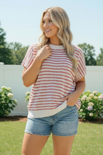 Load image into Gallery viewer, Breezy Stripe Knit Top in Ivory and Red
