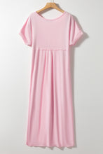 Load image into Gallery viewer, Pink V Neck Hidden Pocket Splits Maxi T-shirt Dress
