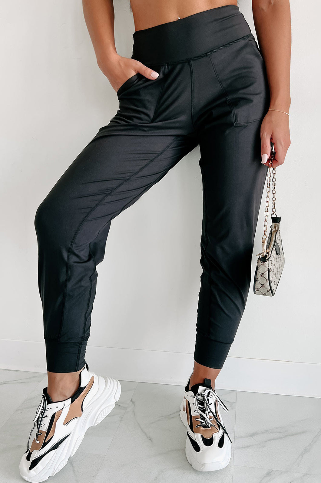 DEAR LOVE- Black Exposed Seam High Waist Pocketed Joggers