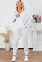 Load image into Gallery viewer, Gray Solid Half Zipped Drawstring High Waist Lounge Set

