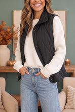 Load image into Gallery viewer, Cozy Days Black Quilted Snap Button Vest
