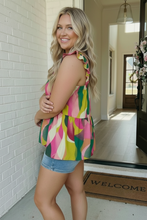 Load image into Gallery viewer, Abstract Print Ruffle Sleeve Babydoll Top
