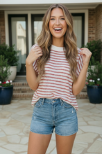 Load image into Gallery viewer, Breezy Stripe Knit Top in Ivory and Red
